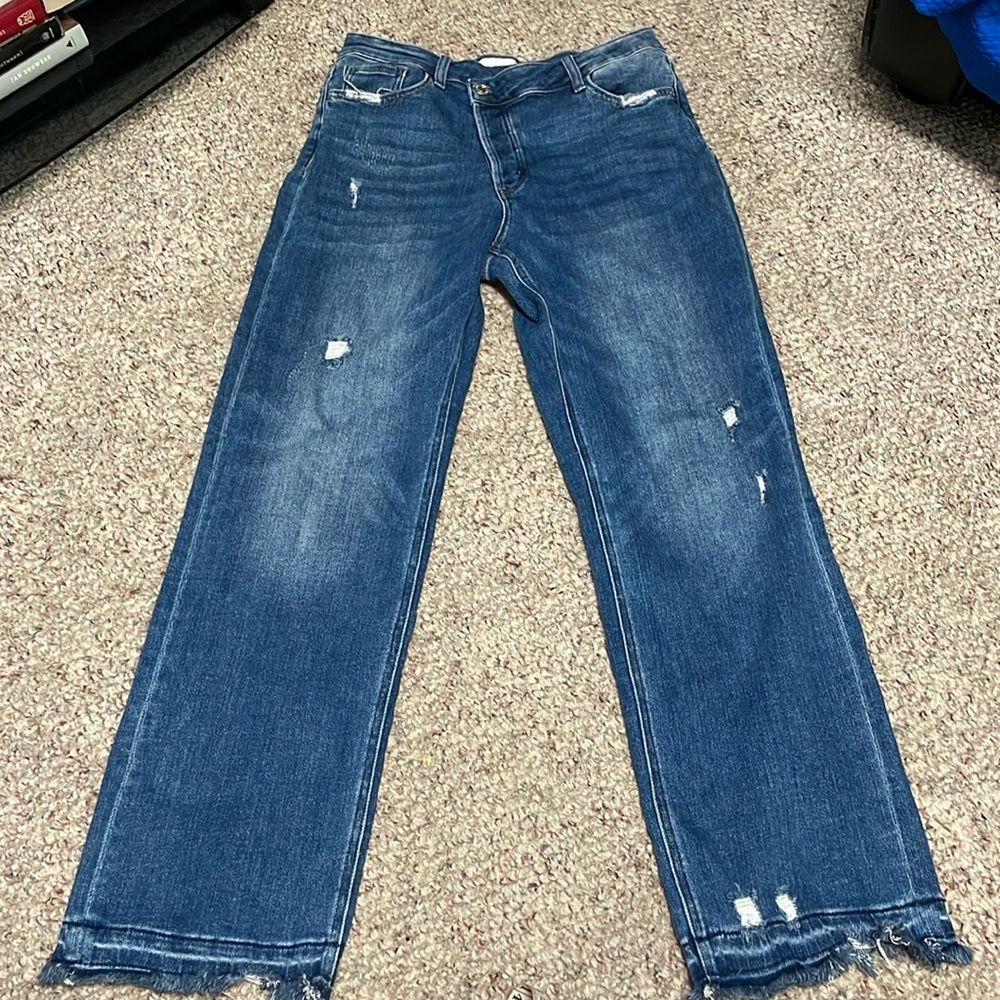 Vervet distressed crossover waist wide leg jeans